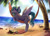 Size: 3000x2172 | Tagged: safe, artist:raranfa, oc, oc only, oc:star universe, crab, pegasus, pony, beach, coconut, crepuscular rays, cute, drink, female, food, hammock, hat, high res, looking at you, mare, ocean, palm tree, solo, spread wings, sun, sunglasses, sunlight, tree, wings