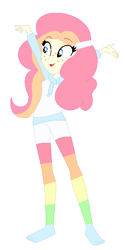 Size: 298x598 | Tagged: safe, artist:nightcorecat123, artist:selenaede, oc, oc only, oc:cheery candy, equestria girls, g4, base used, clothes, equestria girls-ified, female, freckles, hoodie, multicolored hair, open mouth, rainbow hair, rainbow socks, shorts, simple background, socks, solo, stockings, striped socks, thigh highs, white background