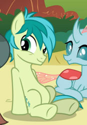 Size: 560x803 | Tagged: safe, screencap, ocellus, sandbar, changedling, changeling, earth pony, pony, g4, school daze, belly, cropped, cute, diaocelles, female, male, prone, sandabetes, sitting, smiling, solo focus, teenager