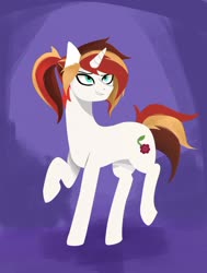 Size: 1024x1351 | Tagged: safe, artist:skullyizzy, oc, oc only, oc:scarlet serenade, pony, unicorn, female, full body, lineless, mare, ponytail, raised hoof, solo