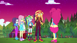 Size: 1920x1080 | Tagged: safe, screencap, applejack, fluttershy, pinkie pie, rainbow dash, rarity, sci-twi, sunset shimmer, twilight sparkle, equestria girls, equestria girls specials, g4, my little pony equestria girls: better together, my little pony equestria girls: sunset's backstage pass, female, humane five, humane seven, humane six, music festival outfit, shoes, sneakers