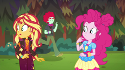 Size: 1920x1080 | Tagged: safe, screencap, oxford brush, pinkie pie, sunset shimmer, equestria girls, equestria girls specials, g4, my little pony equestria girls: better together, my little pony equestria girls: sunset's backstage pass, music festival outfit