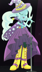 Size: 308x520 | Tagged: safe, screencap, trixie, equestria girls, g4, my little pony equestria girls: rainbow rocks, alternate hairstyle, cropped, female, microphone, solo