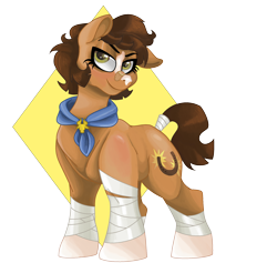 Size: 2072x2040 | Tagged: safe, artist:smirk, oc, oc only, oc:roundhouse, pony, bandage, bandaid, bandaid on nose, bandana, commission, high res, ms paint, simple background, solo, strong, tail wrap, transparent background