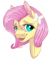 Size: 1706x1983 | Tagged: safe, artist:eperyton, fluttershy, pony, g4, alternate hairstyle, bust, ear fluff, female, hairclip, mare, open mouth, short hair, simple background, solo, stray strand, white background