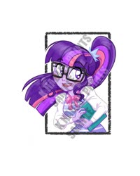 Size: 800x1000 | Tagged: safe, artist:katrina hadley, artist:lunchie, sci-twi, twilight sparkle, equestria girls, g4, big honkin' watermark in the middle of everything, book, female, nerd, obtrusive watermark, official fan art, paywall content, solo, watermark