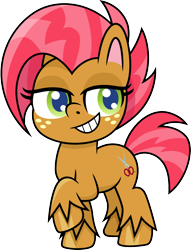 Size: 1148x1500 | Tagged: safe, artist:cloudy glow, babs seed, earth pony, pony, g4, g4.5, my little pony: pony life, female, filly, freckles, lidded eyes, raised hoof, simple background, smiling, solo, transparent background