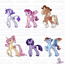 Size: 640x640 | Tagged: safe, artist:gmircea, applejack, fluttershy, pinkie pie, rainbow dash, rarity, twilight sparkle, earth pony, pegasus, pony, unicorn, g4, accessory, applejack (g5 concept leak), braid, braided tail, colored wings, concave belly, earth pony twilight, female, fluttershy (g5 concept leak), g5 concept leak style, g5 concept leaks, hat, hooves, instagram, jewelry, leonine tail, mane six, mane six (g5 concept leak), mare, multicolored wings, pegasus pinkie pie, pinkie pie (g5 concept leak), race swap, rainbow dash (g5 concept leak), rainbow wings, rarity (g5 concept leak), redesign, slender, thin, twilight sparkle (g5 concept leak), unicorn fluttershy, wings