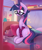 Size: 2630x3137 | Tagged: safe, artist:nevobaster, twilight sparkle, butterfly, pony, unicorn, g4, bed, book, city, clothes, cute, earbuds, female, glasses, high res, mare, messy mane, pillow, plushie, sitting, sitting on bed, socks, solo, striped socks, tablet, twiabetes, unicorn twilight, waking up, window