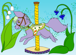 Size: 3336x2424 | Tagged: safe, artist:chili19, oc, oc only, pony, carousel, flower, harness, high res, micro, music notes, saddle, solo, tack