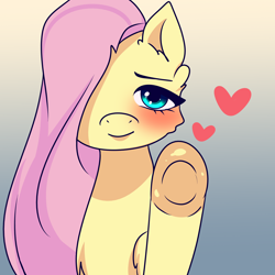 Size: 3000x3000 | Tagged: safe, artist:matraki, fluttershy, pegasus, pony, g4, cute, female, high res, looking at you, mare, offscreen character, pov, shyabetes, underhoof