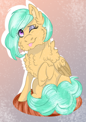 Size: 1641x2335 | Tagged: safe, artist:inisealga, oc, oc only, oc:mango foalix, pegasus, pony, cheek fluff, chest fluff, ear fluff, solo, tongue out