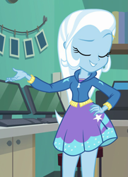 Size: 709x980 | Tagged: safe, screencap, trixie, equestria girls, equestria girls specials, g4, my little pony equestria girls: better together, my little pony equestria girls: forgotten friendship, cropped, eyes closed, female, hand on hip, solo