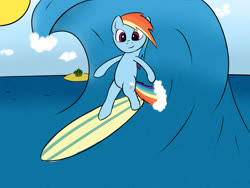 Size: 4000x3000 | Tagged: safe, artist:anonymous, rainbow dash, pegasus, pony, g4, 4chan, drawthread, female, solo, sun, surfboard, surfing, water, wave