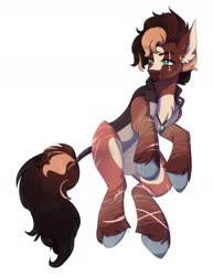 Size: 1280x1656 | Tagged: safe, artist:tigra0118, oc, oc only, earth pony, pony, commission, commissions open, eye scar, leonine tail, looking at something, male, scar, scared, sitting, solo, stallion, unshorn fetlocks