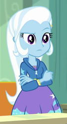 Size: 267x493 | Tagged: safe, screencap, trixie, a little birdie told me, equestria girls, g4, my little pony equestria girls: better together, cropped, crossed arms, female, solo