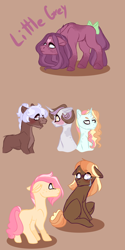 Size: 1000x2000 | Tagged: safe, artist:kiwigoat-art, oc, oc only, oc:apple spice, oc:gray scale, oc:little grey, oc:peach fuzz, oc:platinum melody, oc:riddle, pony, bow, magical lesbian spawn, offspring, parent:apple bloom, parent:babs seed, parent:button mash, parent:diamond tiara, parent:party favor, parent:pinkie pie, parent:silver spoon, parent:snips, parent:sweetie belle, parent:twist, parents:babstwist, parents:diamondbloom, parents:partypie, parents:silvermash, parents:sweetiesnips, tail, tail bow