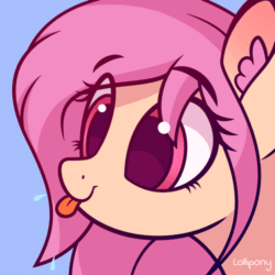 Size: 500x500 | Tagged: safe, artist:lollipony, part of a set, oc, oc only, oc:peach hack, pegasus, pony, g4, :p, animated, bust, cute, ear fluff, eye shimmer, female, mare, ocbetes, raspberry, raspberry noise, silly, silly pony, solo, spit, spittle, tongue out, ych result