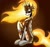 Size: 1080x1015 | Tagged: safe, artist:stiven, daybreaker, alicorn, pony, g4, armor, female, fire, fire hair, full body, gradient background, helmet, mare, raised hoof, sitting, smiling, smug, solo