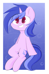 Size: 865x1301 | Tagged: safe, artist:thieftea, sea swirl, seafoam, pony, unicorn, g4, abstract background, cute, eye clipping through hair, female, mare, seadorable, sitting, smiling, solo