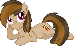 Size: 2296x1422 | Tagged: safe, artist:soulakai41, oc, oc only, oc:cupcake slash, earth pony, pony, female, mare, prone, simple background, solo, transparent background