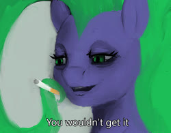 Size: 949x742 | Tagged: safe, artist:jellymaggot, mane-iac, earth pony, pony, g4, 4chan, cigarette, drawthread, meme, ponified, ponified meme, solo, subtitles, the joker