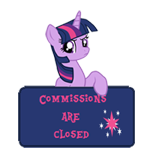 Size: 150x151 | Tagged: safe, artist:majkashinoda626, twilight sparkle, pony, unicorn, g4, advertisement, angry, commission info, commissions are closed, female, solo, unicorn twilight