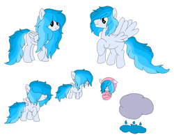 Size: 1110x860 | Tagged: safe, artist:dudleybrittany1399, oc, oc only, oc:down pour, pegasus, pony, baby, baby pony, female, filly, flying, hair over eyes, magical lesbian spawn, mare, offspring, parent:fluttershy, parent:rainbow dash, parents:flutterdash, raised hoof, rule 63, simple background, solo, white background