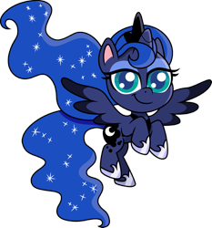 Size: 1280x1373 | Tagged: safe, artist:cloudy glow, princess luna, alicorn, pony, g4, g4.5, my little pony: pony life, crown, cute, female, flying, g4 to g4.5, jewelry, lidded eyes, looking at you, lunabetes, regalia, simple background, solo, transparent background