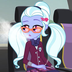 Size: 853x853 | Tagged: safe, edit, edited screencap, screencap, sugarcoat, equestria girls, g4, my little pony equestria girls: friendship games, blunt, cropped, drugs, female, high, joint, marijuana, open mouth, red eyes, smoke, smoking