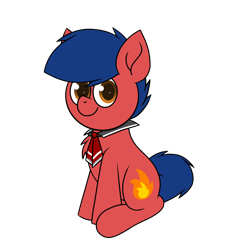 Size: 1920x1920 | Tagged: safe, artist:thebadbadger, oc, oc only, oc:phire demon, pony, 2020 community collab, derpibooru community collaboration, simple background, sitting, solo, transparent background