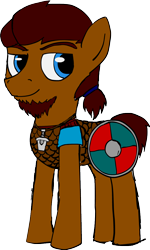 Size: 718x1200 | Tagged: safe, artist:heart04winds, oc, oc only, oc:bruntjarn, earth pony, pony, 2020 community collab, derpibooru community collaboration, amulet, armor, beard, facial hair, jewelry, shield, simple background, solo, standing, transparent background