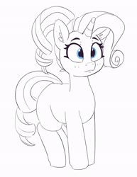 Size: 2451x3171 | Tagged: safe, artist:pabbley, rarity, pony, unicorn, g4, alternate hairstyle, ear fluff, female, high res, mare, monochrome, partial color, simple background, smiling, solo, white background