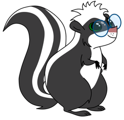 Size: 2055x2000 | Tagged: safe, artist:exhumed legume, derpibooru exclusive, oc, oc only, skunk, 2020 community collab, derpibooru community collaboration, animal, beau skunky, glasses, high res, non-pony oc, simple background, solo, transparent background