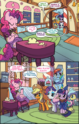 Size: 492x763 | Tagged: safe, artist:kate sherron, edit, idw, applejack, fluttershy, pinkie pie, rainbow dash, rarity, twilight sparkle, alicorn, pony, g4, clothes, comic, costume, mane six, text edit, twilight sparkle (alicorn)