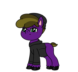 Size: 750x699 | Tagged: safe, artist:wyntermoon, artist:wyntermoon_art, oc, oc only, oc:wyntermoon, earth pony, pony, :t, beanie, belly, chibi, clothes, hat, hoodie, male, multicolored hair, short tail, simple background, smol, solo, stallion, white background