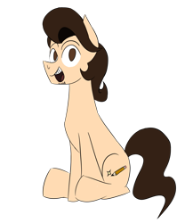 Size: 1083x1300 | Tagged: safe, artist:pencilsparkreignited, oc, oc only, oc:pencil spark, earth pony, pony, 2020 community collab, derpibooru community collaboration, brown eyes, brown mane, male, simple background, sitting, smiling, solo, stallion, stubble, transparent background, wavy mane