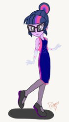 Size: 540x960 | Tagged: safe, artist:pabrony83, sci-twi, twilight sparkle, human, equestria girls, g4, alternate hairstyle, base used, breasts, cleavage, clothes, dress, ear piercing, earring, fanfic art, female, glasses, gloves, jewelry, piercing, smiling, solo