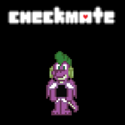 Size: 583x583 | Tagged: safe, artist:tarkan809, spike, dragon, fanfic:check mate, g4, concept, deltarune, pixel art, solo, story included