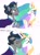 Size: 2048x2732 | Tagged: safe, artist:justsomepainter11, idw, king sombra, princess celestia, alicorn, pony, unicorn, g4, reflections, spoiler:comic, angry, argument, celestia is not amused, cute, description is relevant, female, good king sombra, high res, king sombra is not amused, making up, male, mare, nuzzling, ship:celestibra, shipping, show accurate, simple background, stallion, story included, straight, unamused, white background