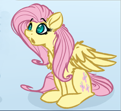 Size: 2574x2355 | Tagged: safe, artist:witchtaunter, fluttershy, pegasus, pony, g4, amazed, awe, cropped, female, high res, looking at something, looking away, mare, open mouth, shoulder fluff, simple background, sitting, solo, spread wings, three quarter view, wings