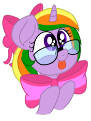 Size: 226x301 | Tagged: safe, artist:itsnovastarblaze, artist:swivel starsong, part of a set, oc, oc only, oc:crystal magic, alicorn, pony, alicorn oc, be the gift, bowtie, female, glasses, heart eyes, horn, mare, simple background, solo, tongue out, transparent background, wingding eyes