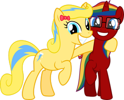 Size: 2715x2208 | Tagged: safe, artist:jeremeymcdude, oc, oc only, oc:honey spark, oc:skittle sweet, pony, unicorn, 2020 community collab, derpibooru community collaboration, g4, duo, duo female, female, high res, hug, reupload, show accurate, simple background, transparent background, vector