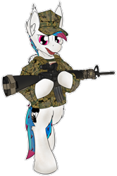 Size: 1265x1903 | Tagged: safe, artist:kamithepony, oc, oc:kami, pegasus, semi-anthro, arm hooves, clothes, dirty, jacket, m16a4, marines, marpat woodland, mccuu, military, plate carrier, simple background, solo, standing, transparent background, us marines, usmc