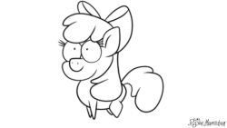 Size: 544x306 | Tagged: safe, artist:puperhamster, apple bloom, earth pony, pony, g4, animated, black and white, female, filly, foal, frame by frame, gif, grayscale, lineart, looking at you, looking up, monochrome, solo, squigglevision, standing, three quarter view