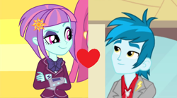 Size: 570x316 | Tagged: safe, edit, edited screencap, screencap, sunny flare, thunderbass, equestria girls, g4, my little pony equestria girls, my little pony equestria girls: friendship games, female, male, shipping, shipping domino, straight, thunderflare