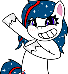Size: 2497x2686 | Tagged: safe, alternate version, artist:poniidesu, oc, oc only, earth pony, pony, g4.5, my little pony: pony life, blue mane, dab, dancing, female, high res, mare, nasa, simple background, solo, transparent background, white coat
