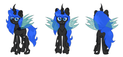 Size: 3720x1724 | Tagged: safe, artist:ninnydraws, oc, oc only, oc:blue visions, changeling, changeling queen, 2020 community collab, derpibooru community collaboration, blue changeling, changeling oc, changeling queen oc, female, insect wings, reference, simple background, solo, transparent background, transparent wings, wings