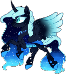 Size: 2540x2835 | Tagged: safe, artist:kurosawakuro, oc, oc:midnight blue, changepony, hybrid, base used, ethereal mane, female, high res, interspecies offspring, magical lesbian spawn, offspring, parent:princess luna, parent:queen chrysalis, parents:chrysaluna, simple background, solo, starry mane, starry wings, transparent background, wings