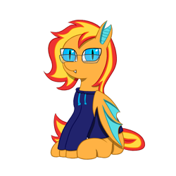 Size: 1500x1500 | Tagged: safe, artist:rekinek5-7, oc, oc only, oc:flamy dream, bat pony, pony, 2020 community collab, derpibooru community collaboration, bat pony oc, bat wings, clothes, glasses, hoodie, simple background, solo, transparent background, wings